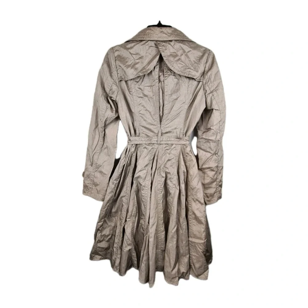 VTG Y2K Forever 21 Trench Coat Dress Double Breasted Shimmer Beige M Belted‎
